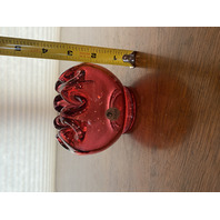 VTG FENTON Cranberry Art Glass Rose Bowl Vase W/LABEL 3.25"H