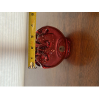 VTG FENTON Cranberry Art Glass Rose Bowl Vase W/LABEL 3.25"H