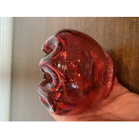 VTG FENTON Cranberry Art Glass Rose Bowl Vase W/LABEL 3.25"H