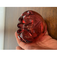 VTG FENTON Cranberry Art Glass Rose Bowl Vase W/LABEL 3.25"H