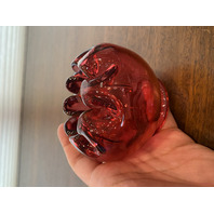 VTG FENTON Cranberry Art Glass Rose Bowl Vase W/LABEL 3.25"H