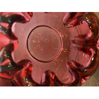VTG FENTON Cranberry Art Glass Rose Bowl Vase W/LABEL 3.25"H