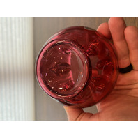 VTG FENTON Cranberry Art Glass Rose Bowl Vase W/LABEL 3.25"H