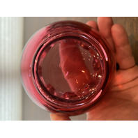 VTG FENTON Cranberry Art Glass Rose Bowl Vase W/LABEL 3.25"H