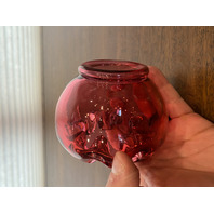 VTG FENTON Cranberry Art Glass Rose Bowl Vase W/LABEL 3.25"H