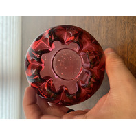 VTG FENTON Cranberry Art Glass Rose Bowl Vase W/LABEL 3.25"H