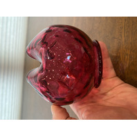 VTG FENTON Cranberry DOT OPTIC Art Glass Rose Bowl Vase 4"H
