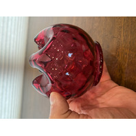 VTG FENTON Cranberry DOT OPTIC Art Glass Rose Bowl Vase 4"H