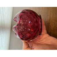 VTG FENTON Cranberry DOT OPTIC Art Glass Rose Bowl Vase 4"H