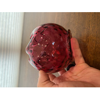 VTG FENTON Cranberry DOT OPTIC Art Glass Rose Bowl Vase 4"H