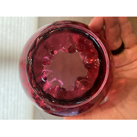 VTG FENTON Cranberry DOT OPTIC Art Glass Rose Bowl Vase 4"H
