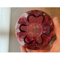 VTG FENTON Cranberry DOT OPTIC Art Glass Rose Bowl Vase 4"H
