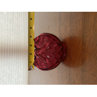 VTG FENTON Cranberry DOT OPTIC Art Glass Rose Bowl Vase 4"H