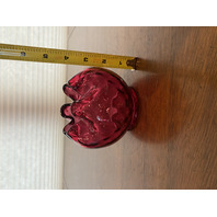 VTG FENTON Cranberry DOT OPTIC Art Glass Rose Bowl Vase 4"H