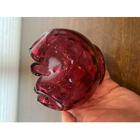 VTG FENTON Cranberry DOT OPTIC Art Glass Rose Bowl Vase 4"H