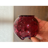 VTG FENTON Cranberry DOT OPTIC Art Glass Rose Bowl Vase 4"H