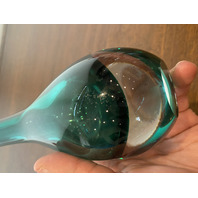 VTG Green Sommerso Tear Drop Style Art Glass Vase 9"H