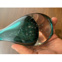 VTG Green Sommerso Tear Drop Style Art Glass Vase 9"H