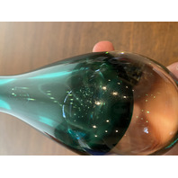 VTG Green Sommerso Tear Drop Style Art Glass Vase 9"H