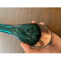 VTG Green Sommerso Tear Drop Style Art Glass Vase 9"H