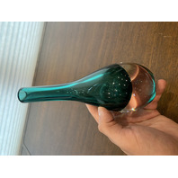 VTG Green Sommerso Tear Drop Style Art Glass Vase 9"H