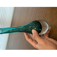 VTG Green Sommerso Tear Drop Style Art Glass Vase 9"H