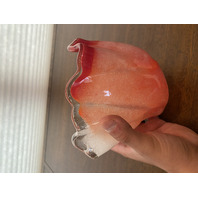 Red & White Small Bubble Ruffled Rim Art Glass Handkerchief Vase 5.25"H