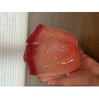 Red & White Small Bubble Ruffled Rim Art Glass Handkerchief Vase 5.25"H