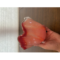 Red & White Small Bubble Ruffled Rim Art Glass Handkerchief Vase 5.25"H