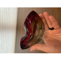 VTG MURANO Turquoise & Red Sommerso Art Glass Ashtray Bowl 6.5"L ITALY