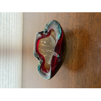 VTG MURANO Turquoise & Red Sommerso Art Glass Ashtray Bowl 6.5"L ITALY