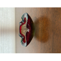 VTG MURANO Turquoise & Red Sommerso Art Glass Ashtray Bowl 6.5"L ITALY