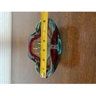 VTG MURANO Turquoise & Red Sommerso Art Glass Ashtray Bowl 6.5"L ITALY