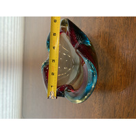 VTG MURANO Turquoise & Red Sommerso Art Glass Ashtray Bowl 6.5"L ITALY