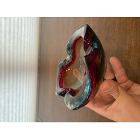 VTG MURANO Turquoise & Red Sommerso Art Glass Ashtray Bowl 6.5"L ITALY