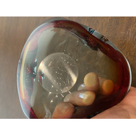 VTG MURANO Turquoise & Red Sommerso Art Glass Ashtray Bowl 6.5"L ITALY