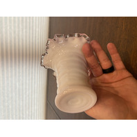 VTG FENTON PEACH BLOW Ruffled Rim Hat Art Glass Vase 5.25"H