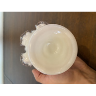 VTG FENTON PEACH BLOW Ruffled Rim Hat Art Glass Vase 5.25"H