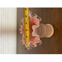VTG FENTON PEACH BLOW Ruffled Rim Hat Art Glass Vase 5.25"H