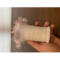 VTG FENTON PEACH BLOW Ruffled Rim Hat Art Glass Vase 5.25"H