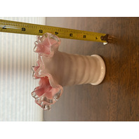 VTG FENTON PEACH BLOW Ruffled Rim Hat Art Glass Vase 5.25"H