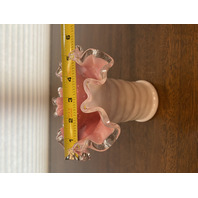 VTG FENTON PEACH BLOW Ruffled Rim Hat Art Glass Vase 5.25"H