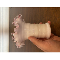 VTG FENTON PEACH BLOW Ruffled Rim Hat Art Glass Vase 5.25"H