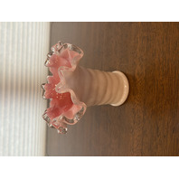 VTG FENTON PEACH BLOW Ruffled Rim Hat Art Glass Vase 5.25"H
