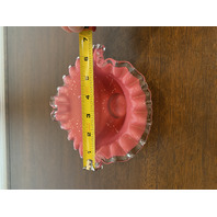 VTG FENTON Silver Crest PEACH BLOW Ruffled Rim Art Glass Vase 3.5"H