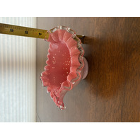 VTG FENTON Silver Crest PEACH BLOW Ruffled Rim Art Glass Vase 3.5"H