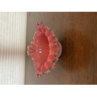 VTG FENTON Silver Crest PEACH BLOW Ruffled Rim Art Glass Vase 3.5"H