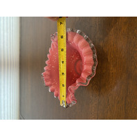 VTG FENTON Silver Crest PEACH BLOW Ruffled Rim Art Glass Vase 3.5"H