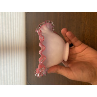 VTG FENTON Silver Crest PEACH BLOW Ruffled Rim Art Glass Vase 3.5"H