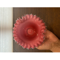 VTG FENTON Silver Crest PEACH BLOW Ruffled Rim Art Glass Vase 3.5"H
